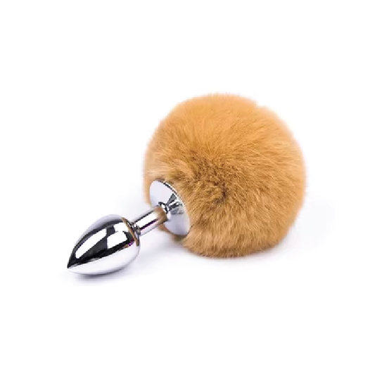 Brown Detachable Bunny Fur Ball Anal Plug