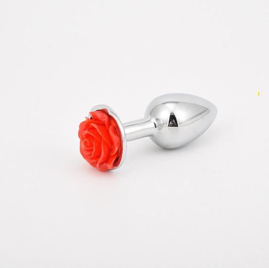 Red Rosebud Metal Anal Plug