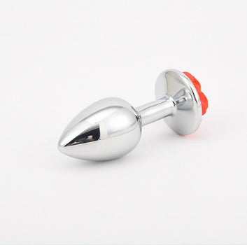 Red Rosebud Metal Anal Plug