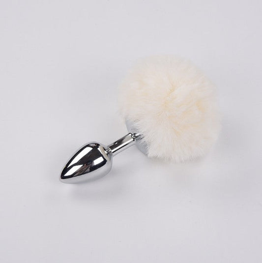 White Detachable Bunny Fur Ball Anal Plug