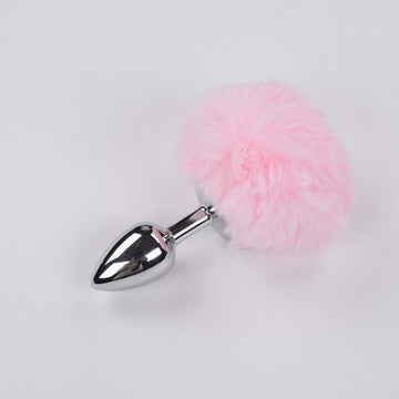 Pink Detachable Bunny Fur Ball Anal Plug