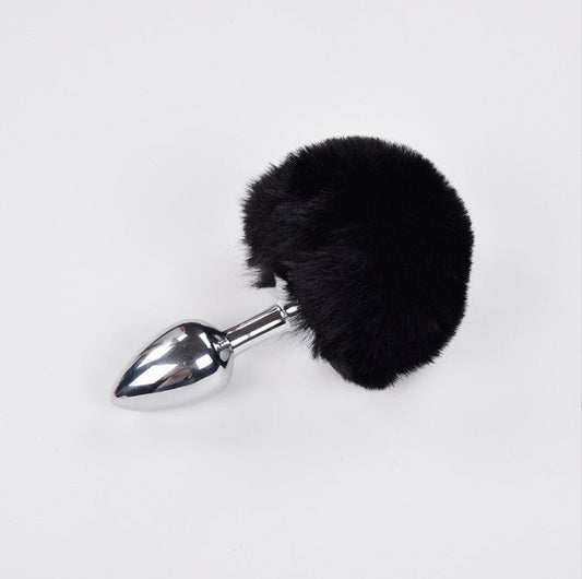 Black Detachable Bunny Fur Ball Anal Plug