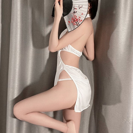 Bare-Back White Open Cup Qipao